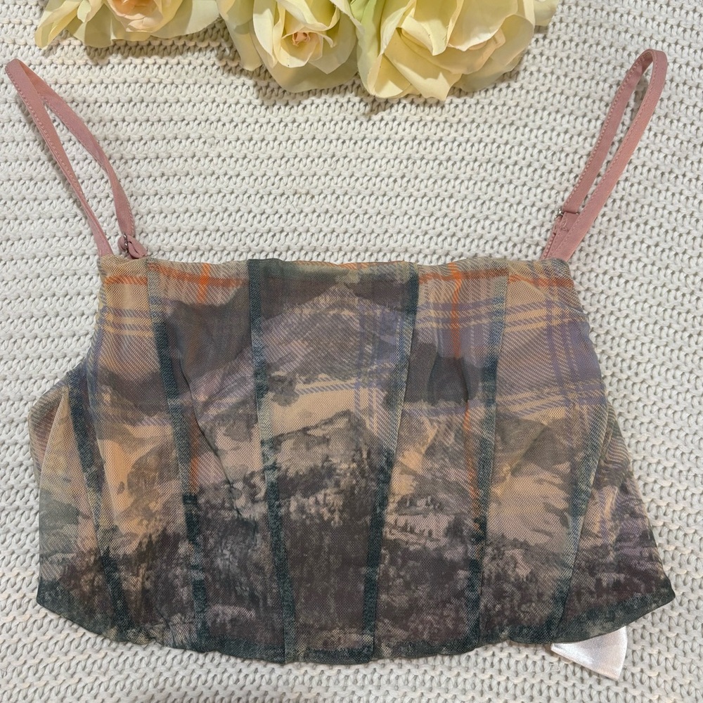 Urban Outfitters Plaid Crop Top with Pink Straps